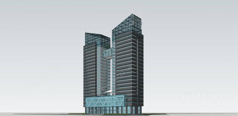 现代高层双塔式办公大楼SU模型下载草图大师sketchup模型