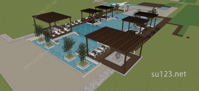 游泳池景观SU模型下载草图大师sketchup模型