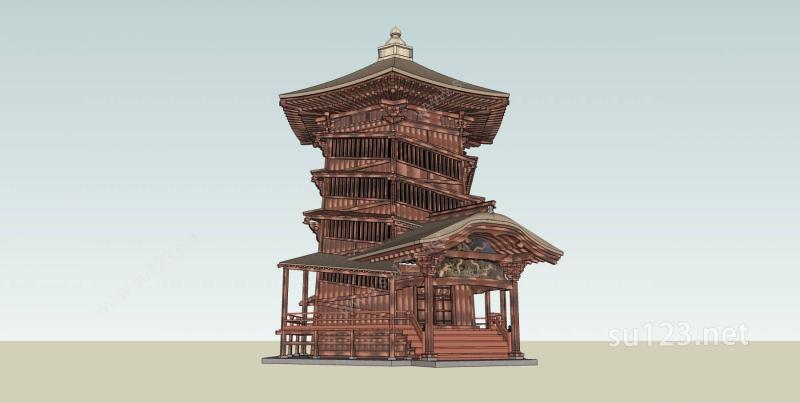 日式景观塔SU模型下载草图大师sketchup模型