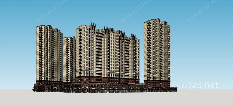 新中式海派风格商业住宅小区SU模型下载草图大师sketchup模型