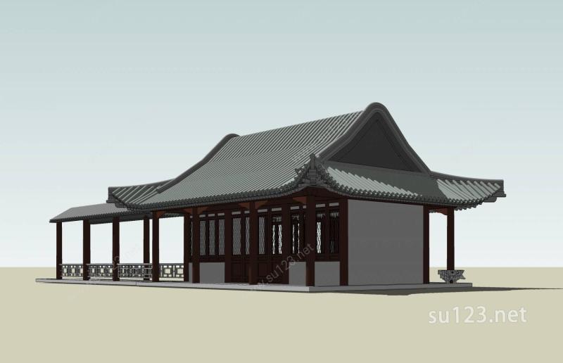 中式出廊建筑SU模型下载草图大师sketchup模型