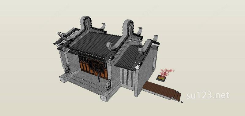 中式住宅入口SU模型