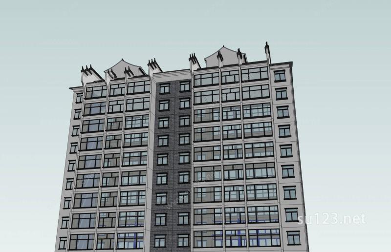 中式高层商业住宅楼SU模型下载草图大师sketchup模型