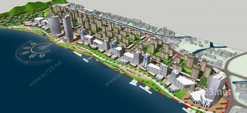 海边城市规划SU模型