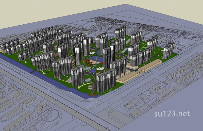 居住区规划SU模型下载草图大师sketchup模型