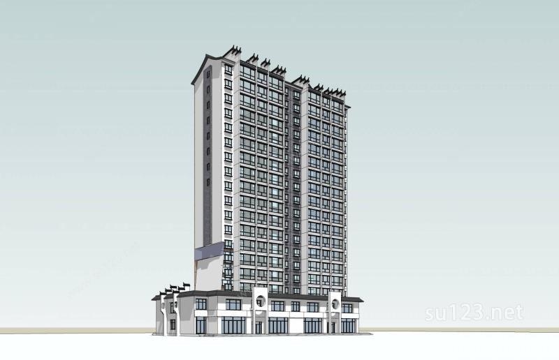 中式高层商业住宅楼SU模型