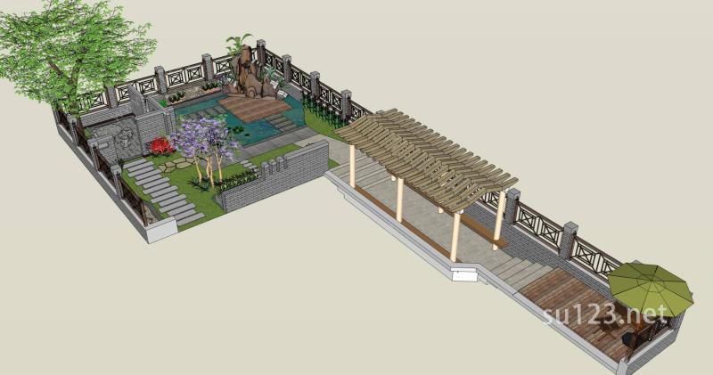 中式庭院–景观SU模型