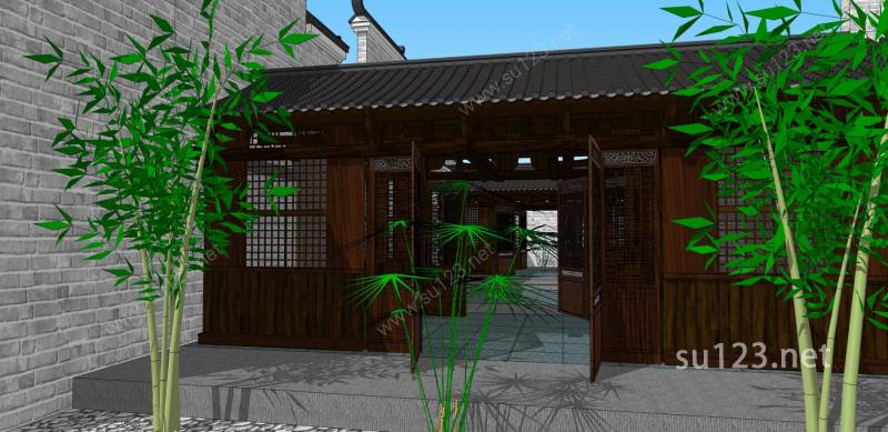 中式庭院住宅SU模型下载草图大师sketchup模型