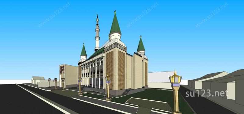 伊斯兰风格清真寺SU模型下载草图大师sketchup模型