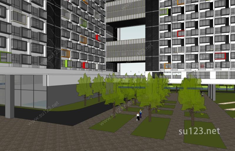 现代高层住宅公寓SU模型下载草图大师sketchup模型