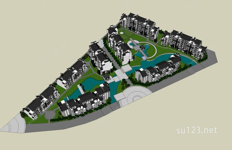 中式住宅小区SU模型