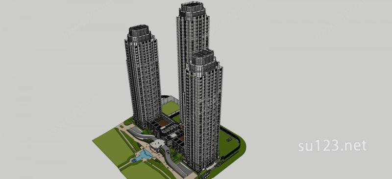 超级商业大都会带超高层住宅SU模型下载草图大师sketchup模型