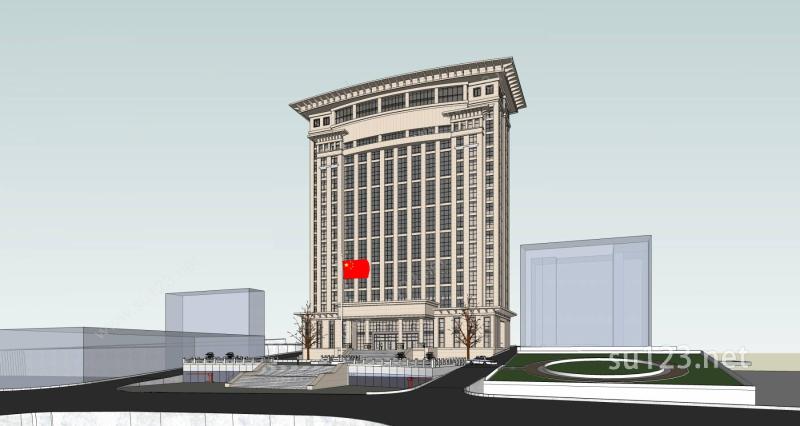 高层政府办公楼SU模型下载草图大师sketchup模型