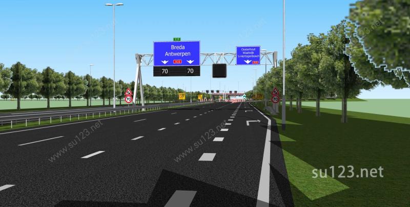 精美完整的高速公路含互通节点su全模SU模型下载草图大师sketchup模型