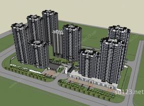 中式商业住宅小区SU模型