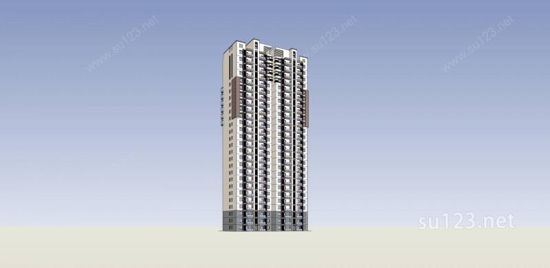 现代中式高层住宅楼SU模型