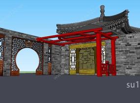 中式景观入口及亭SU模型