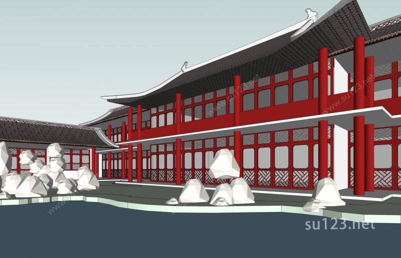 中式园林SU模型下载草图大师sketchup模型