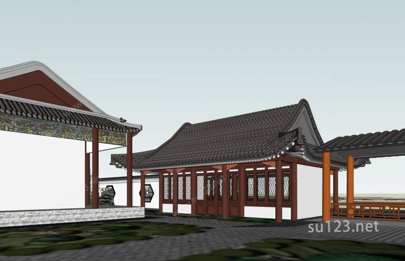 中式--书院SU模型下载草图大师sketchup模型
