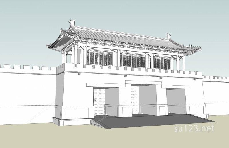 中式–城门SU模型
