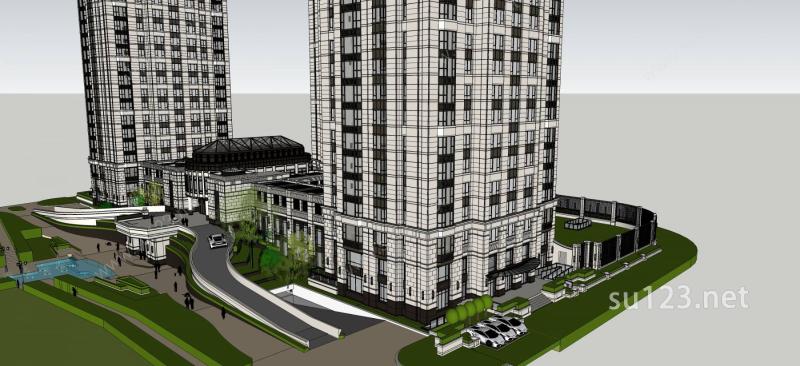 超级商业大都会带超高层住宅SU模型下载草图大师sketchup模型