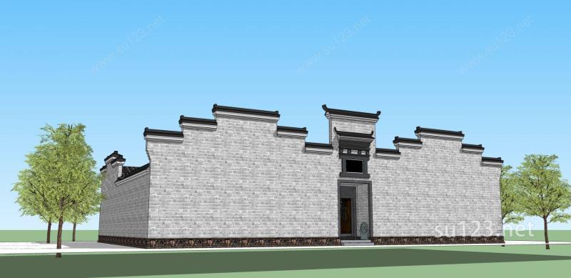 中式庭院住宅SU模型下载草图大师sketchup模型