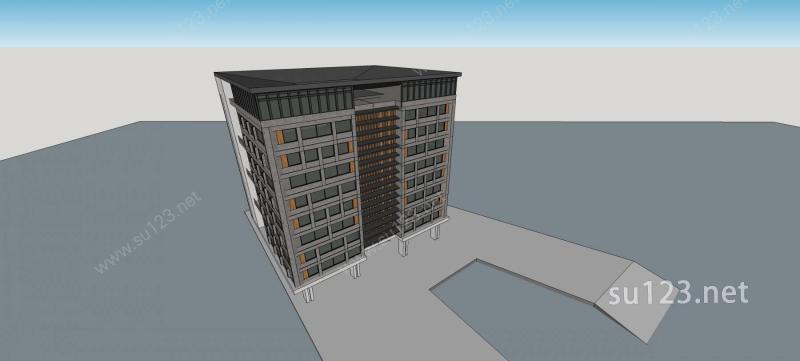 新中式小高层办公楼SU模型下载草图大师sketchup模型