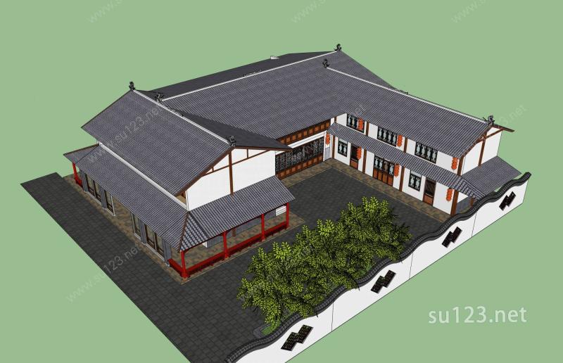 中式农家乐SU模型下载草图大师sketchup模型