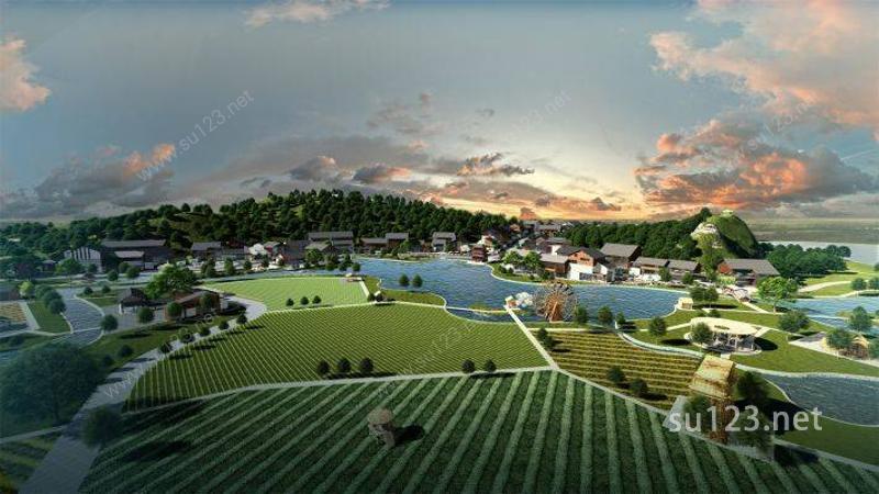 乡村规划新农村旅游规划农家乐湿地公园SU模型下载草图大师sketchup模型