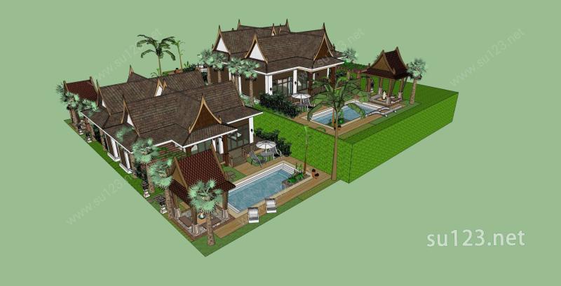 东南亚风格度假别墅SU模型