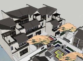 中式双拼别墅SU模型