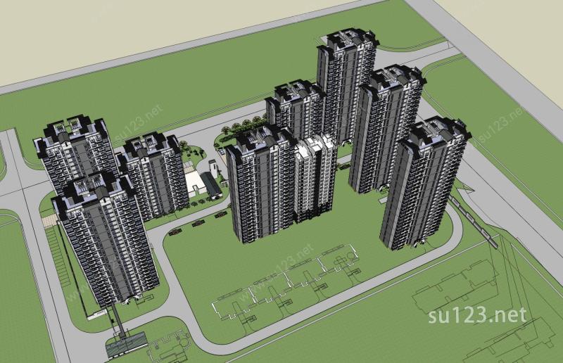 中式商业住宅小区SU模型下载草图大师sketchup模型