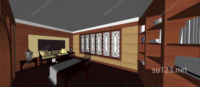 中式书房室内模型SU模型下载草图大师sketchup模型