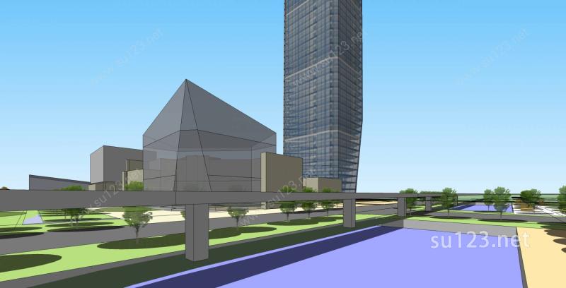 现代超高层综合办公大厦SU模型下载草图大师sketchup模型
