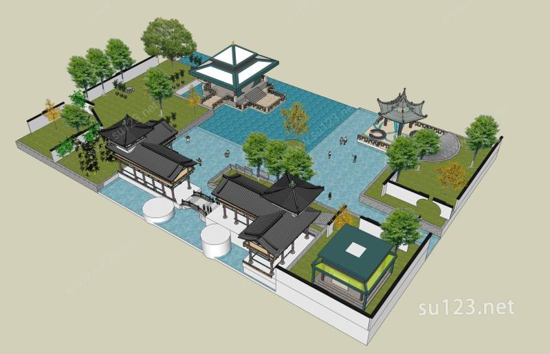 中式园林及景观SU模型下载草图大师sketchup模型