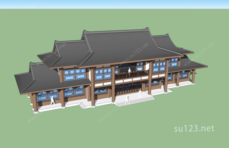 中式办公楼SU模型下载草图大师sketchup模型