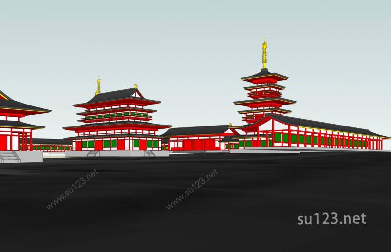 日式--寺庙SU模型下载草图大师sketchup模型
