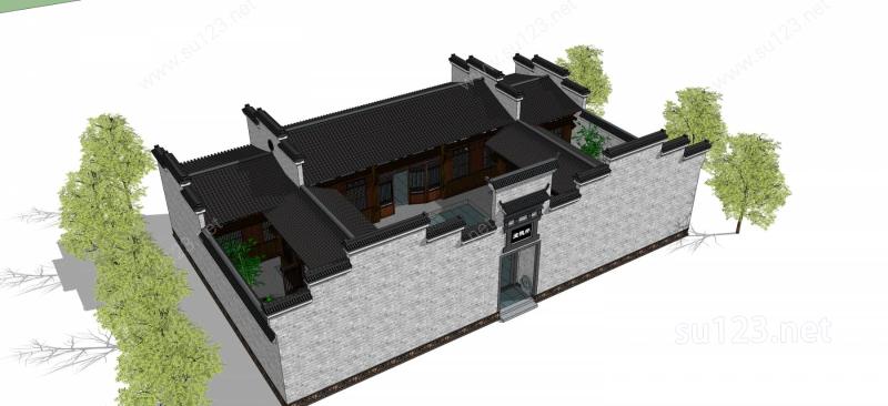 中式古建四合院住宅SU模型
