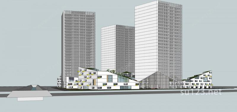 现代塔式办公楼商业聚落SU模型