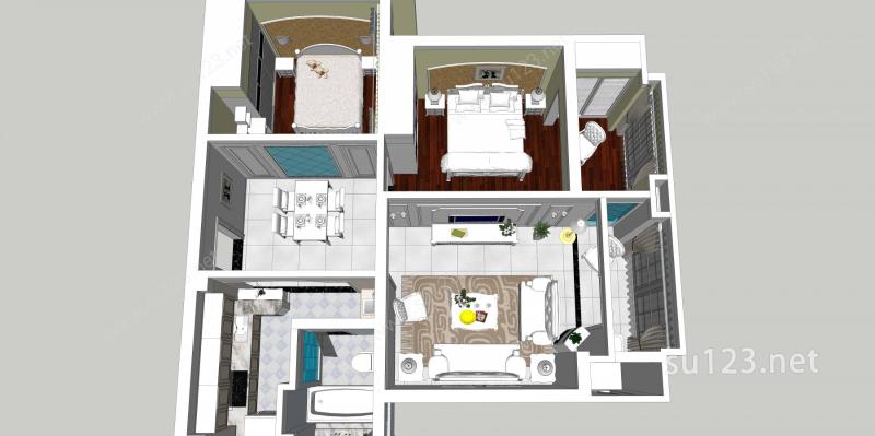 简欧+现代+客厅+餐厅+卧室+精美模型SU模型下载草图大师sketchup模型