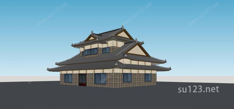 日式寺庙建筑SU模型