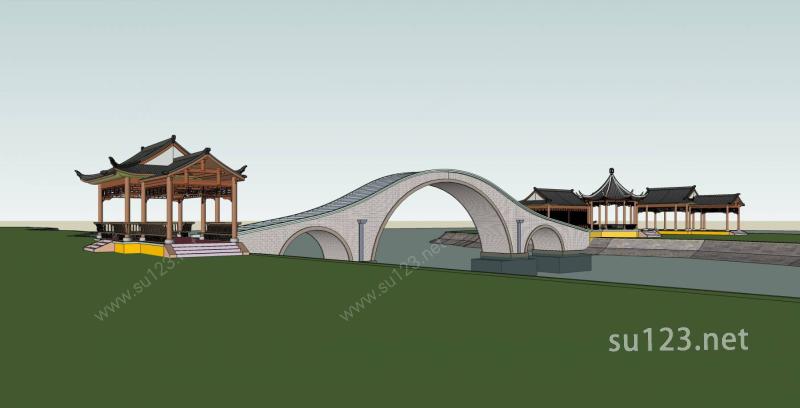 中式景观SU模型下载草图大师sketchup模型