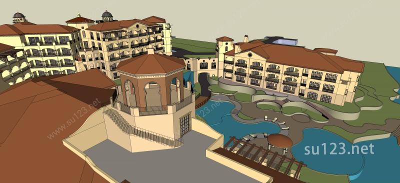 西班牙大型度假酒店SU模型下载草图大师sketchup模型