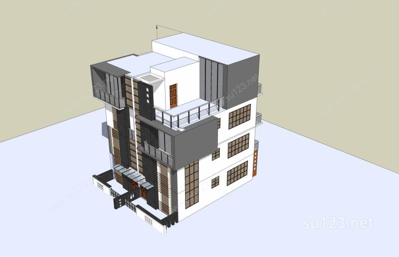 现代中式多层住宅楼SU模型下载草图大师sketchup模型