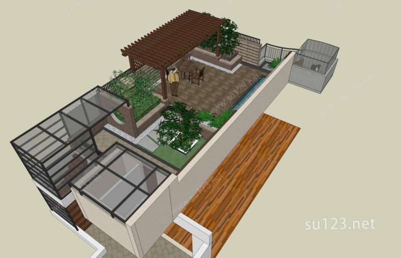 屋顶庭院SU模型下载草图大师sketchup模型
