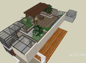 屋顶庭院SU模型