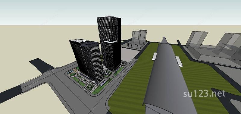 现代超高层办公楼SU模型下载草图大师sketchup模型