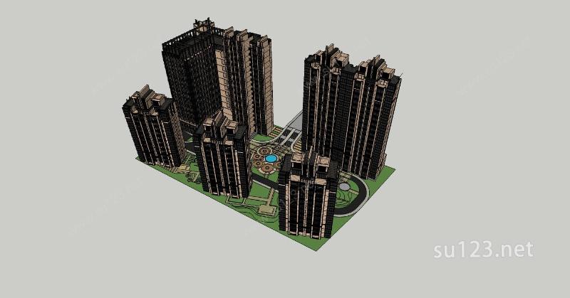 ARTDECO风格高层住宅楼SU模型