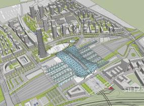 超精细火车站周边规划建筑规划景观SU模型
