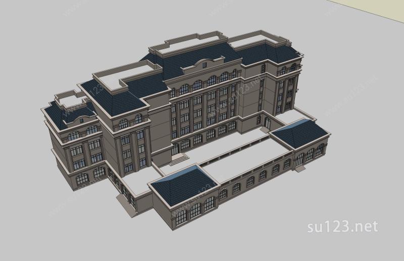 欧式行政办公楼SU模型下载草图大师sketchup模型